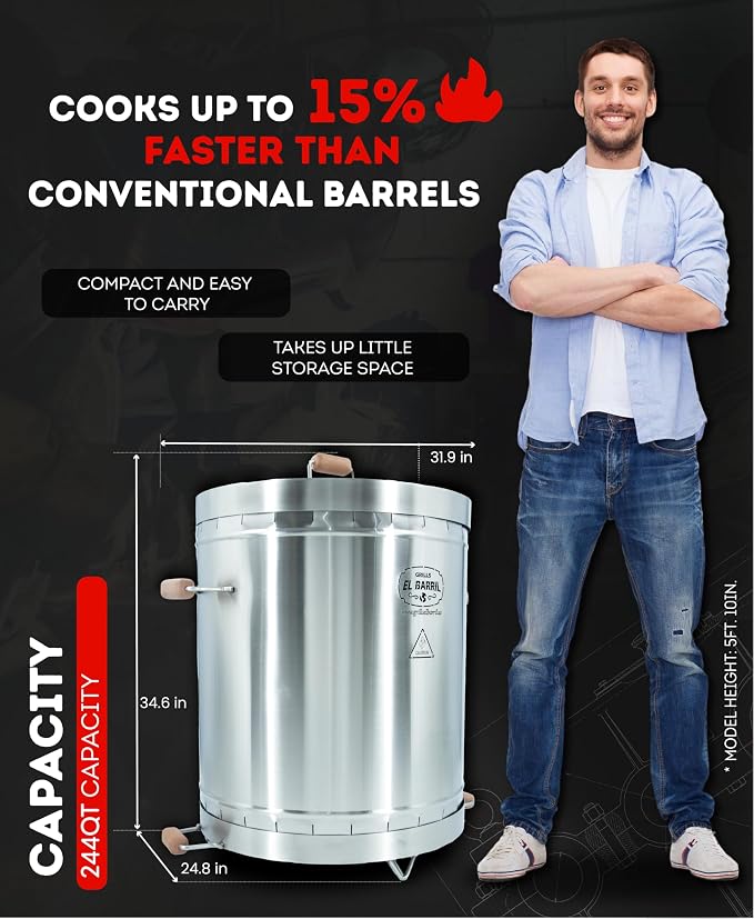 Extra large Steel Grill  60LBS Premium Vertical Barrel Charcoal Grill Smoker