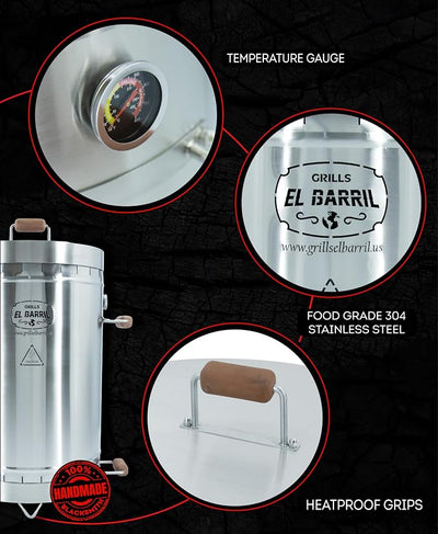 Large Steel Grill 45lb - Premium Vertical Barrel Charcoal Grill Smoker