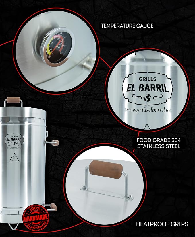 Large Steel Grill 45lb - Premium Vertical Barrel Charcoal Grill Smoker