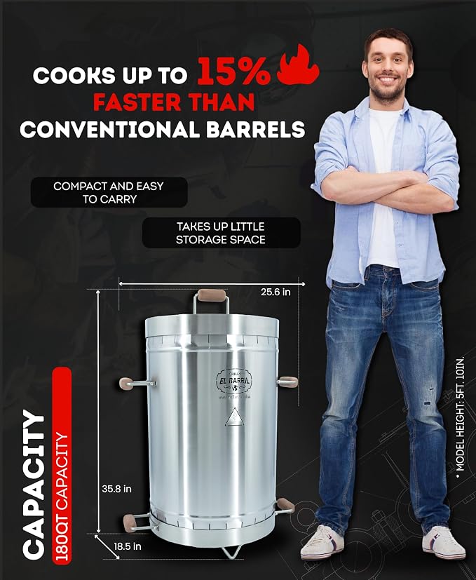 Large Steel Grill 45lb - Premium Vertical Barrel Charcoal Grill Smoker