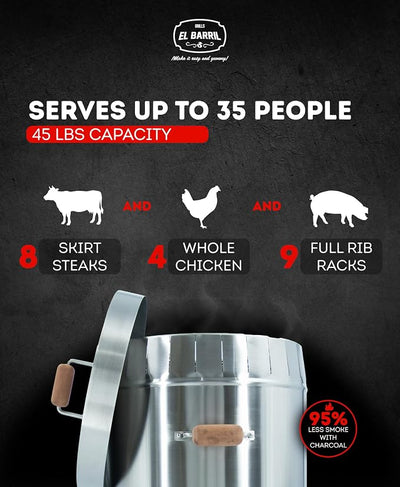 Large Steel Grill 45lb - Premium Vertical Barrel Charcoal Grill Smoker